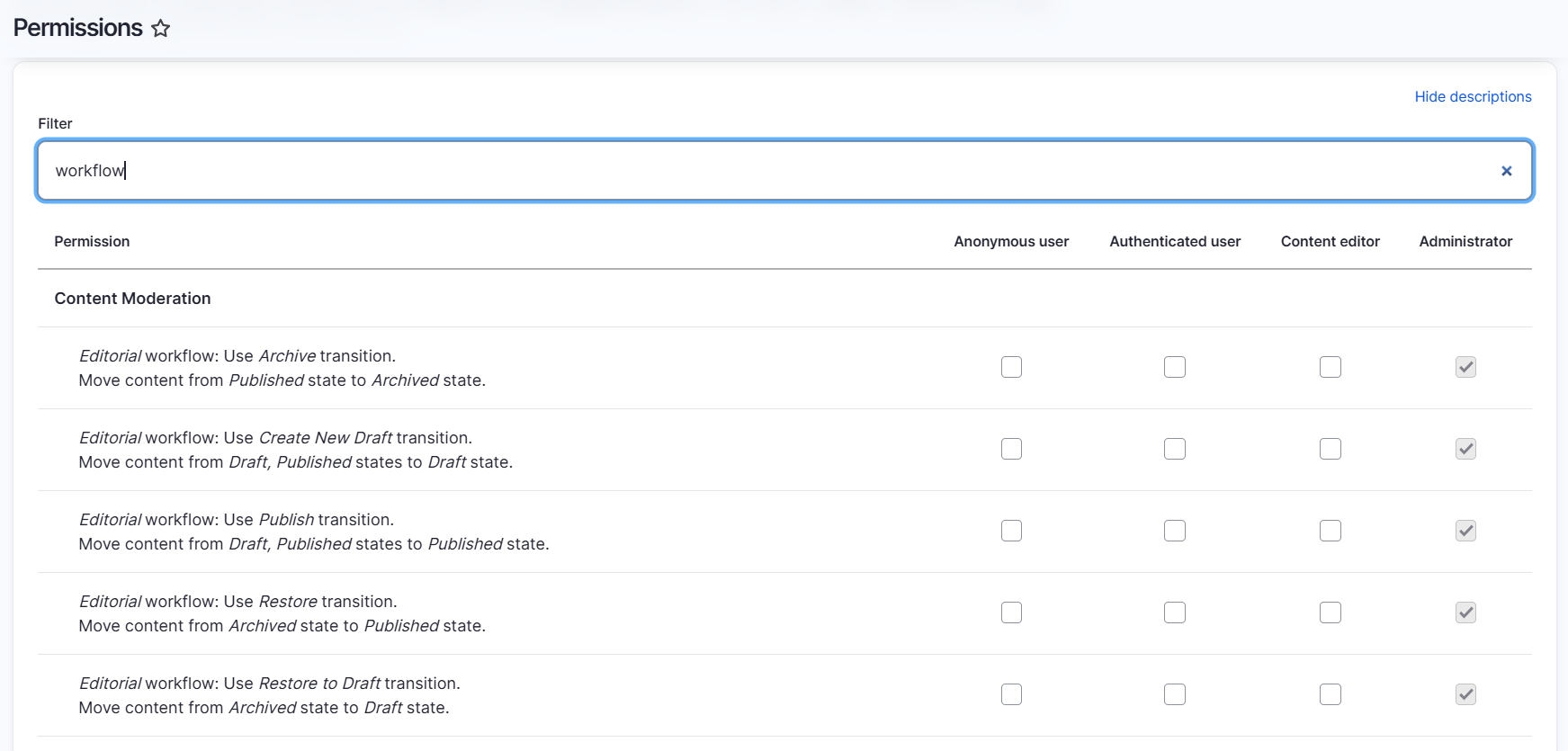 content moderation workflows permissions