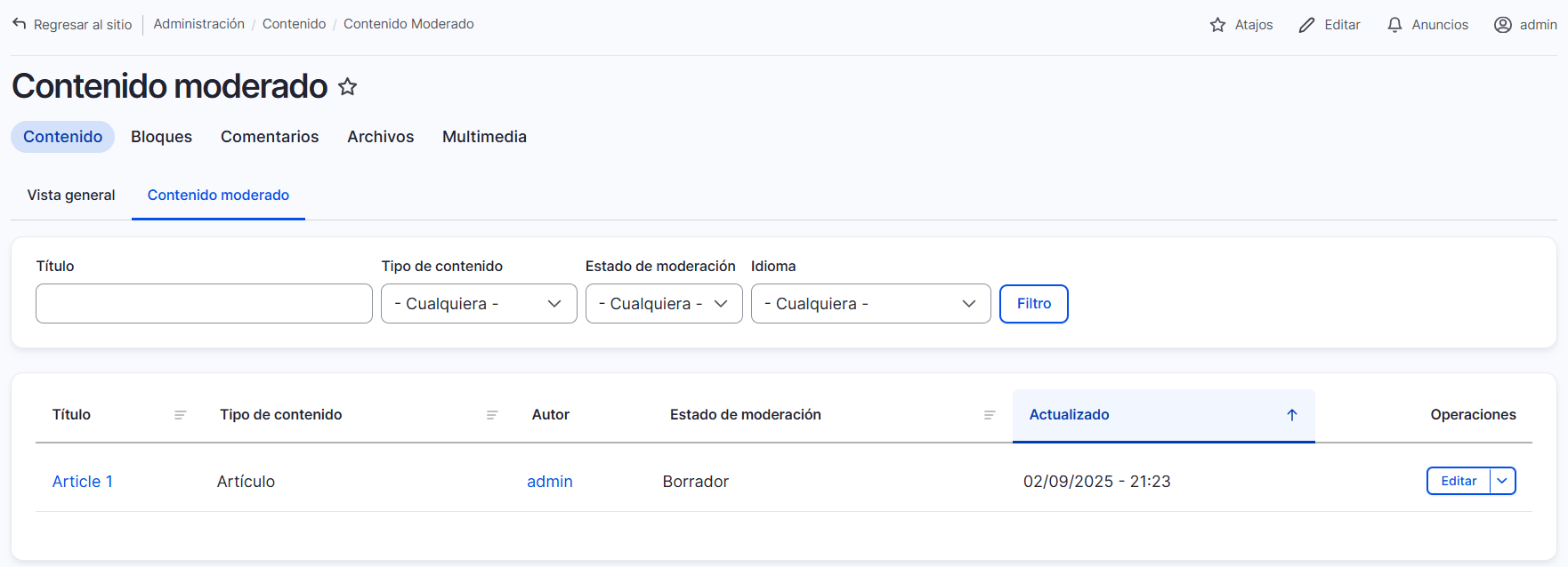 flujo de trabajo configuración moderación de contenido