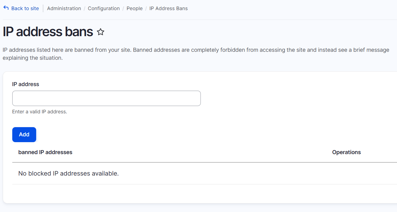 IP address bans config form