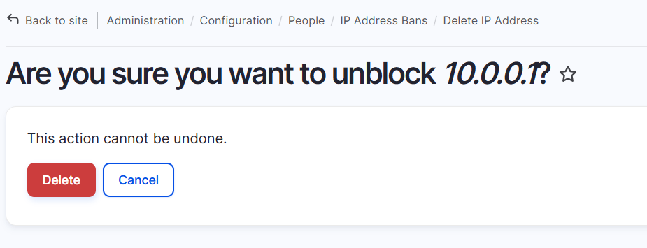 IP address bans config form delete banned IP