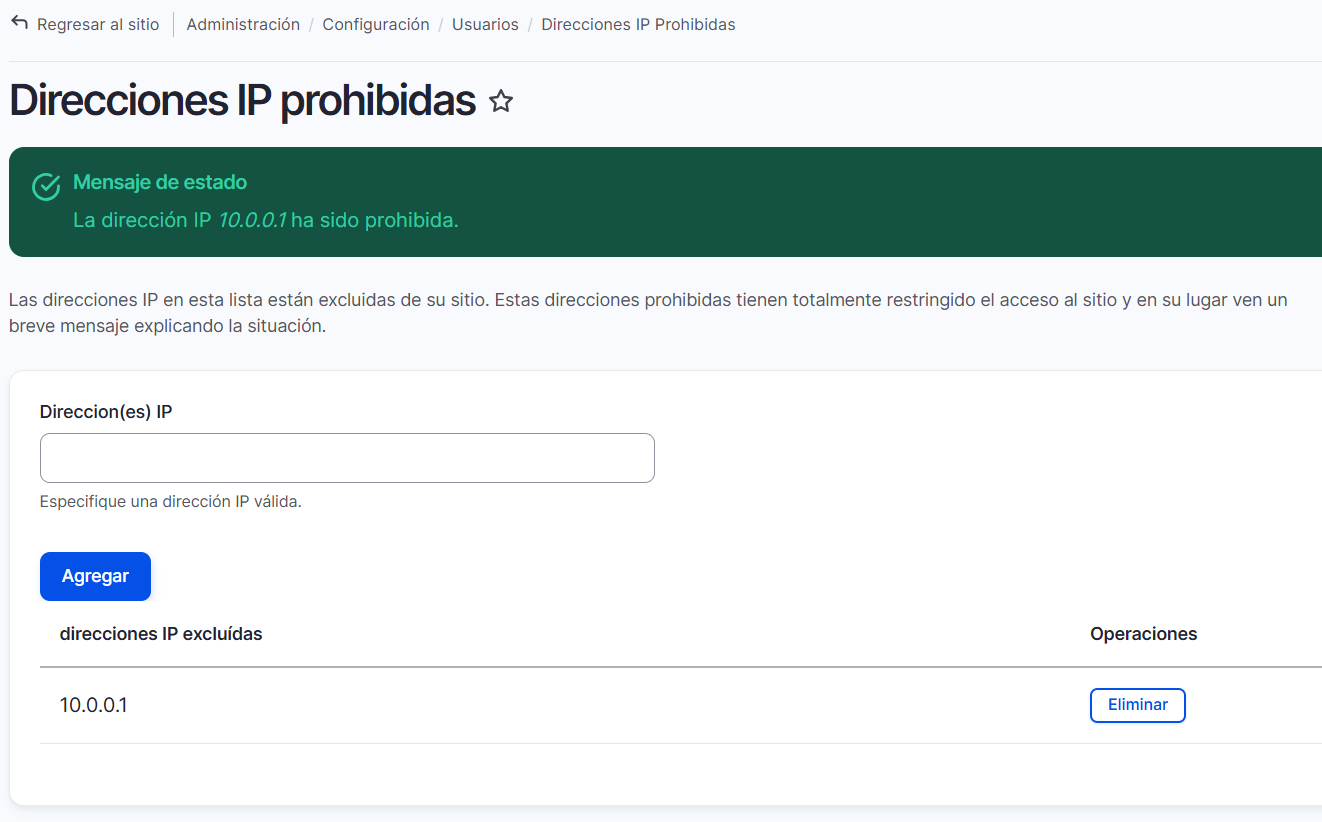 ban ip addresses banear direcciones ip formulario de configuración añadir IP