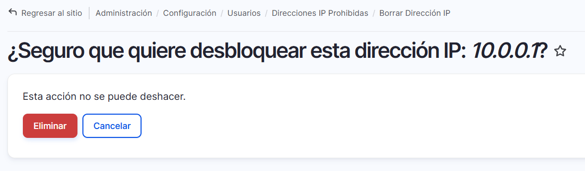 ban ip addresses banear direcciones ip formulario de configuración eliminar IP