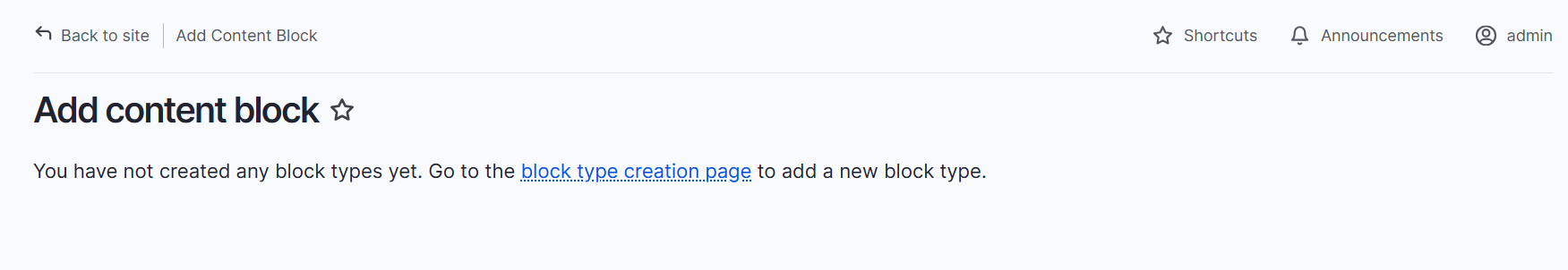 admin content block add content block no types