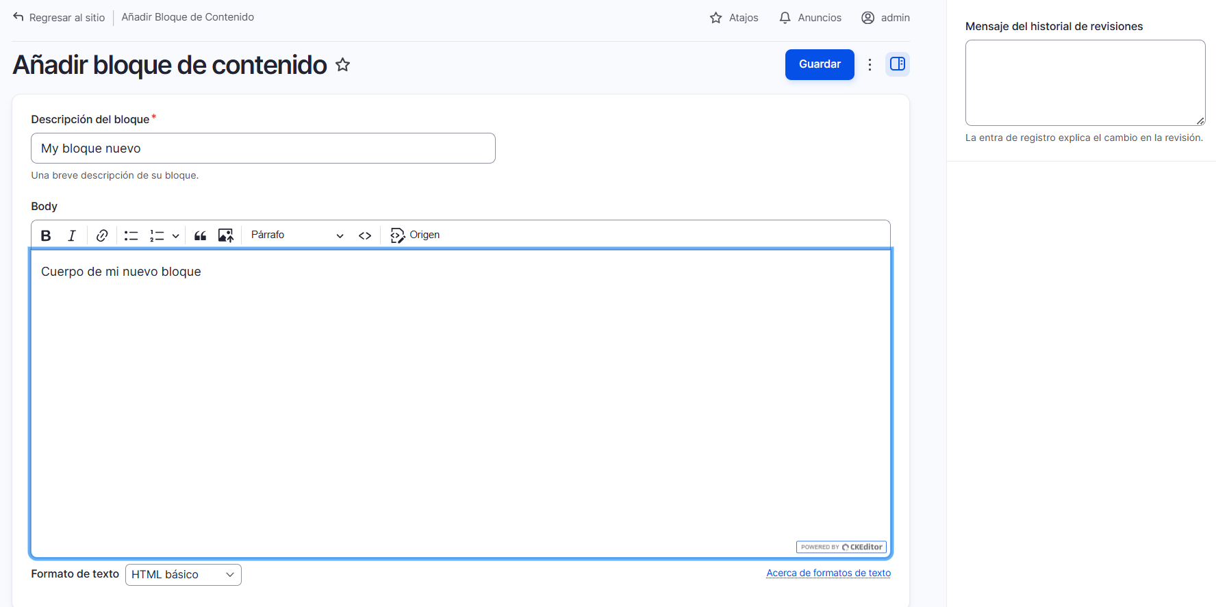 admin structure block layout añadir bloque de contenido perosnalizado