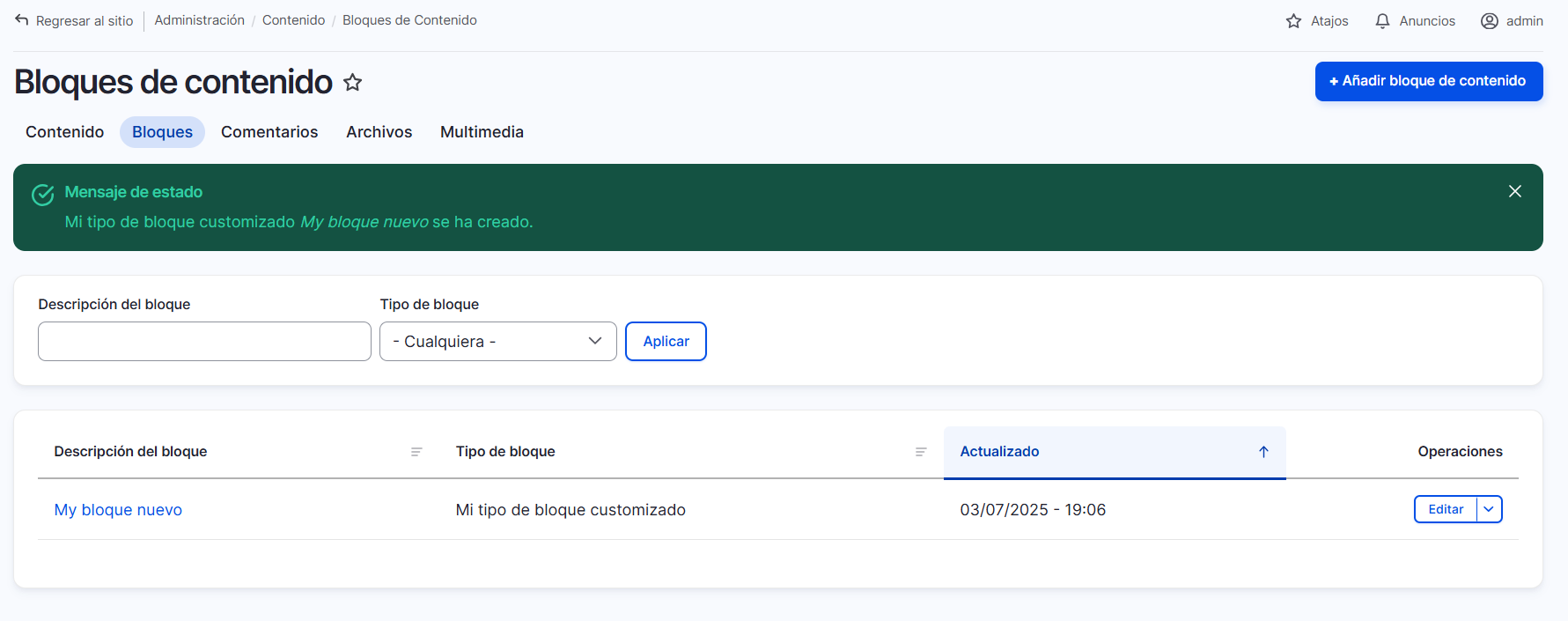 admin structure block layout content block bloques de contenido vistazo general