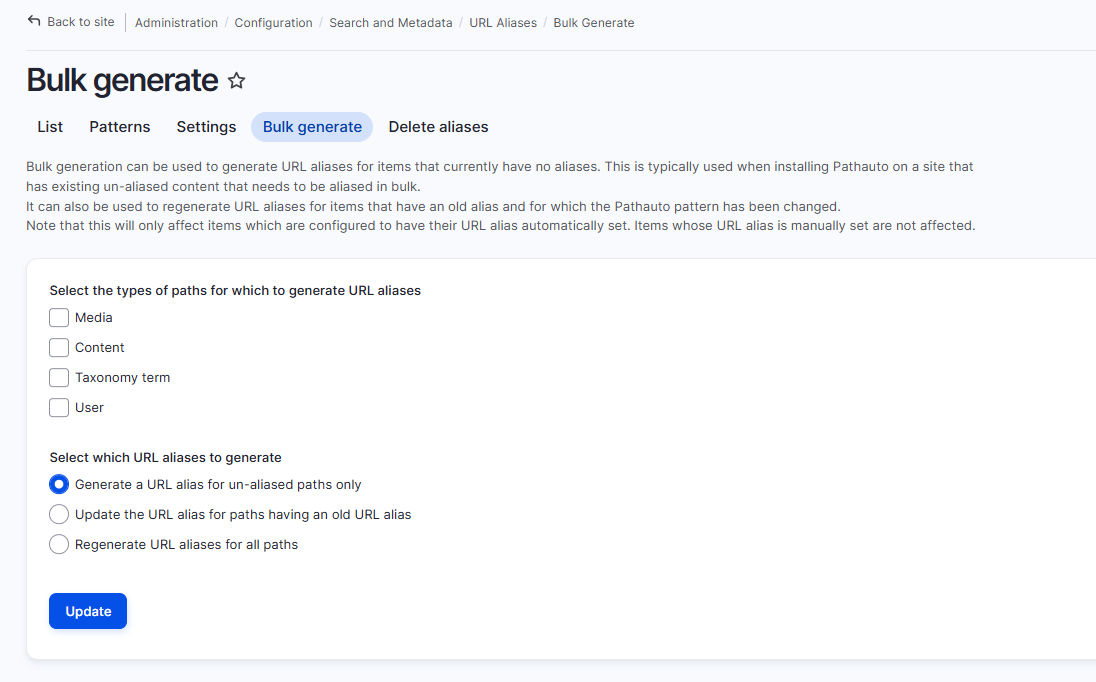 admin config path alias configure url regenerate aliases
