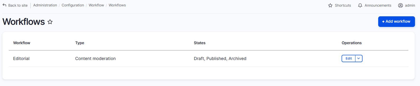 content moderation workflows admin config